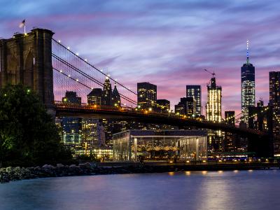 Fulton Ferry Park Twilight Panorama  (Click for full width)