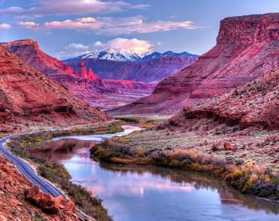 Blue River, Pink Towers, White Mountains