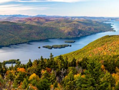 Lake George Autumn Panorama from Black Mountain (click for full width)