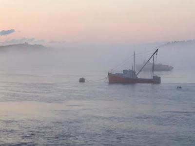 Lubec Fishing Fleet Foggy Sunset