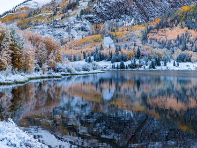 Frosty Crystal Lake Autumn Panorama