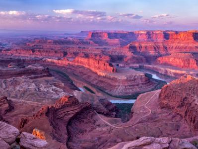 Smoky Canyons and Warm Morning Light Panorama (Click for full width)