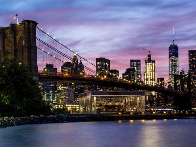 Fulton Ferry Park Twilight Panorama (Click for full width)