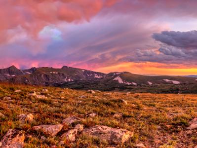Trail Ridge Summer Epic Cloud Sunset Panorama (Click for full width)