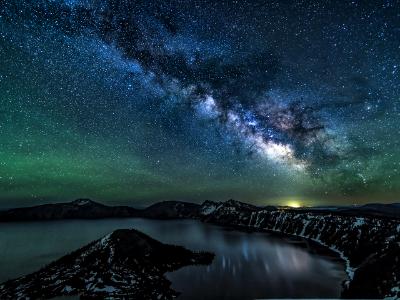Milky Way Reflected by Crater Lake
