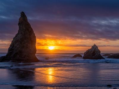 Bandon Sea Stack Silhouette Sunset