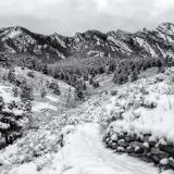 Shadow Canyon Flatirons Snowy Black & White