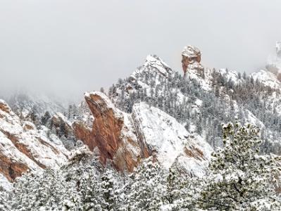 Devils Thumb and Foggy Flatirons (Click for full width)