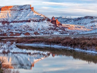 Fisher Towers and Colorado River in WInter