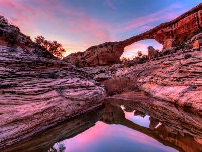 Owachomo Bridge Reflecting Pool Sunset