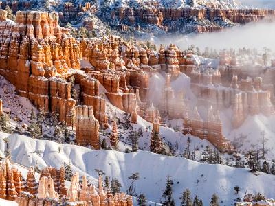 Bryce Canyon Hoodoos Foggy Panorama (Click to see full width)