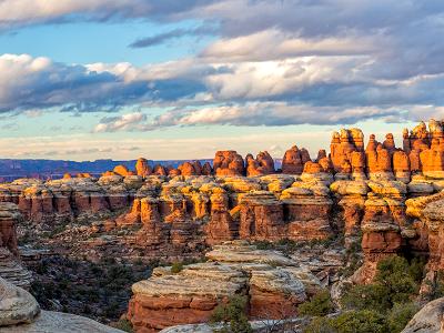 Golden Hour Elephant Canyon Needles Panorama (click for full width)