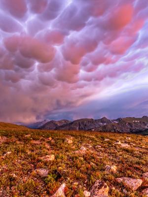 Trail Ridge Tundra and Mammatus Clouds Sunset