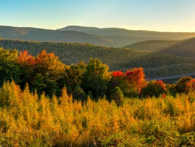 Catskills Reservoir Autumn Sunset Panorama