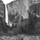 Merced River and Bridalveil Falls B&W