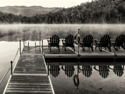 Heart Lake Dock Black and White Panorama (Click for full width)