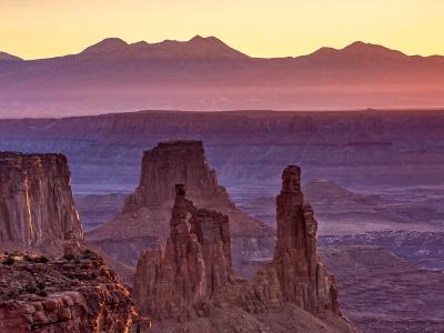 Washer Woman Arch and La Sal Mounain Haze