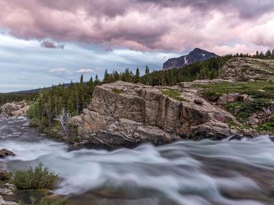 Moody Swiftcurrent Falls Sunset