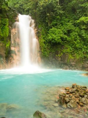 Rio Celeste Waterfall and Sulphurous Rocks