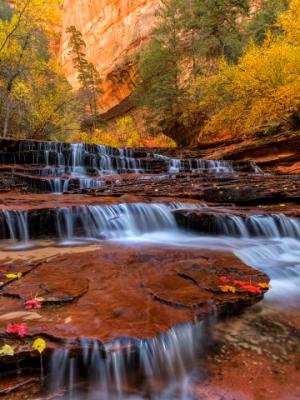 Canyon Cliffs and Red Waterfalls