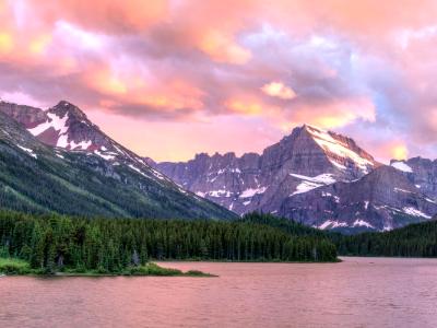 Mt. Gould Swiftcurrent Lake Sunset Panorama (Click for full width)