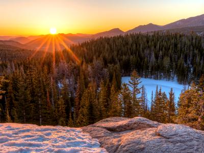 Rocky Mountain Golden Sunrise over Nymph Lake