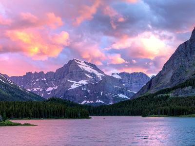 Swiftcurrent Lake Sunset Panorama (click for full width)