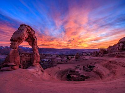 Vivid Delicate Arch Sunset Sky