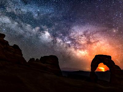 Delicate Arch Milky Way & Pack Creek Fire