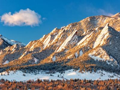 The Flatirons with Fresh Snow