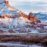 Fisher Towers Golden Light and Cololorado River Snow