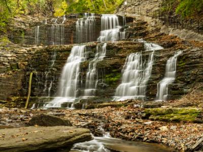 Waterfalls and Cornell Walkway in Cascadilla Gorge